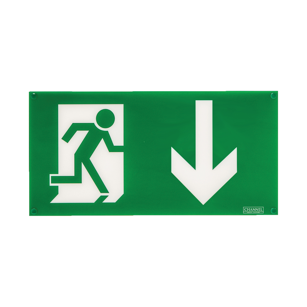 Channel Safety LEG/VL/AD Vale Green/White Double Sided Running Man/Down ...