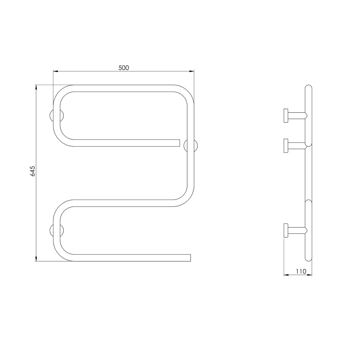 Bathroom Accessories Towel Rail Rossco Waterflow Single 560mm