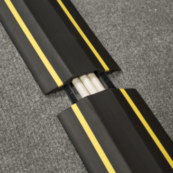 D-Line FC83H Medium Duty Black & Yellow Floor Cable Cover - 1.8m, 30x10mm Cavity c/w 2x connectors