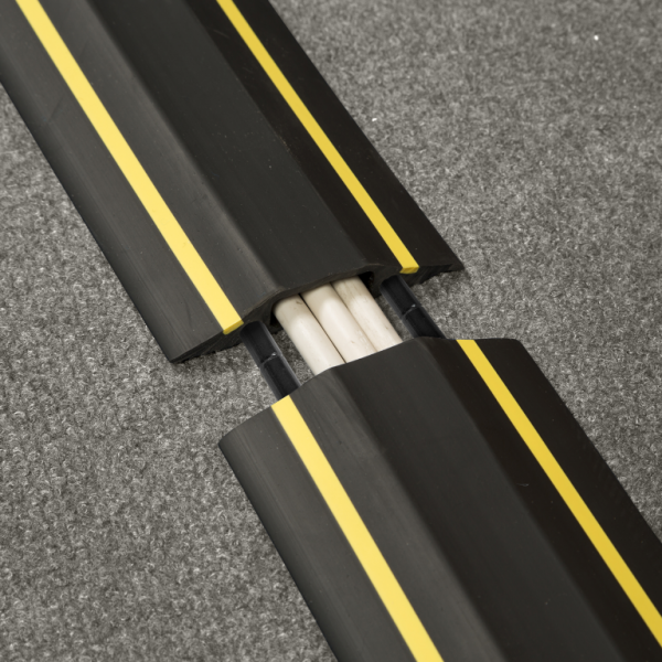 D-Line FC83H Medium Duty Black & Yellow Floor Cable Cover - 1.8m, 30x10mm Cavity c/w 2x connectors