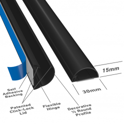 D-Line R3D3015B 3 Metre Loose Length 30x15 1/2 Round - Black Self Adhesive Mini Trunking