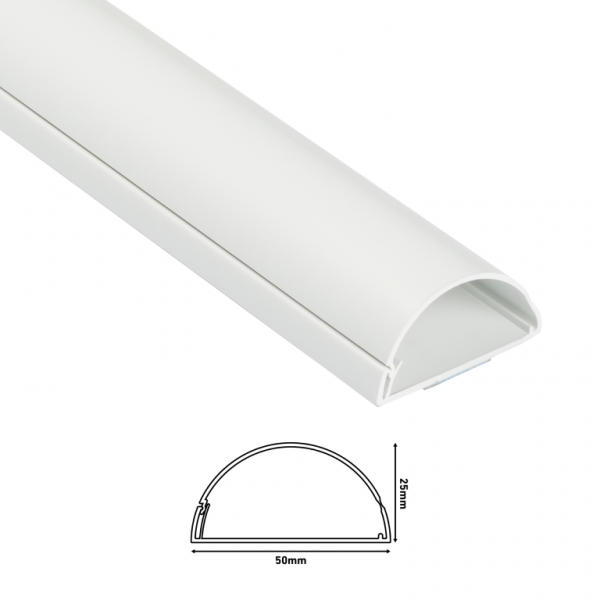 D-Line R5FT5025W 5Ft Loose Length 50x25mm 1/2 Round White Self Adhesive Mini Trunking