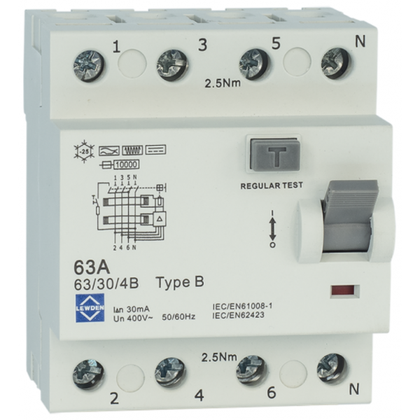 63/30/4B 4 Pole Type B 63 Amp RCCB 30mA