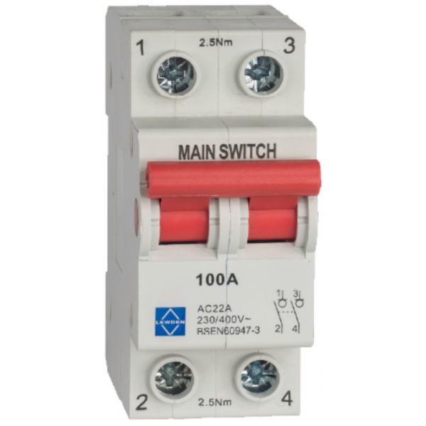 Lewden GMS1002P 100 Amp Double Pole Main Switch