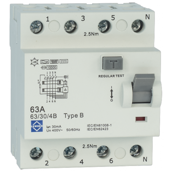 Lewden RCD10-100/30/4A 100 Amp 4 Pole Type A RCD 30mA