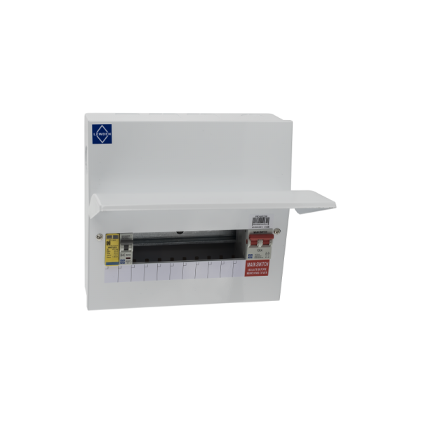 Lewden PRO-MX10MS White Metal 7 Way Consumer Unit With 100A Main Switch and Type 2 Surge Protection Device SPD