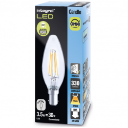 Integral LED OMNI Filament Candle Bulb B15 470LM 4.2W 2700K Dimmable 320 Beam Clear Full Glass