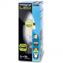 Integral LED OMNI Filament Candle Bulb E14 470LM 4.2W 2700K NON-Dimmable 320 Beam Clear