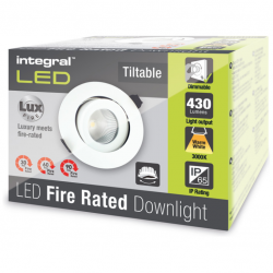 Integral LED LUXFIRE Fire Rated Tiltable Downlight 92MM Cutout IP65 430LM 6W 3000K 36 Beam Dimmable 72LM/W White