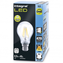 Integral LED OMNI Filament GLS B22 470LM 4.2W 2700K Dimmable 320 Beam Clear Full Glass