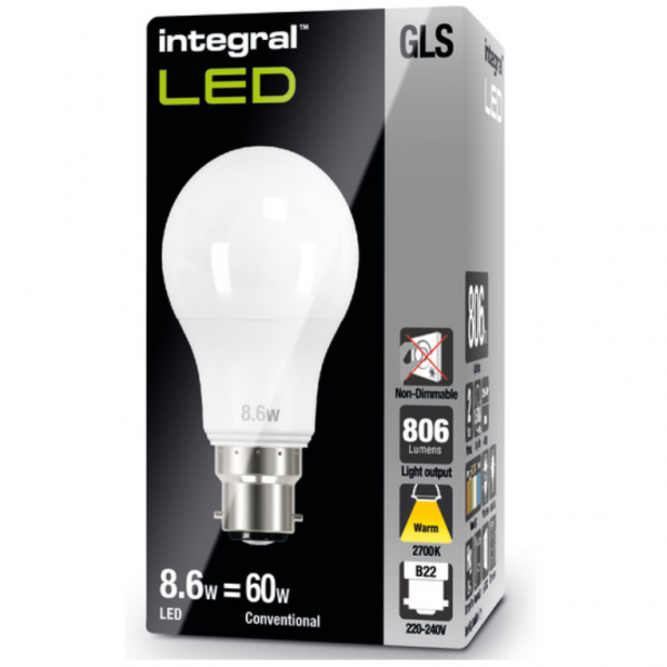 Integral LED GLS Bulb B22 806LM 8.8W 2700K NON-Dimmable 240 Beam Frosted