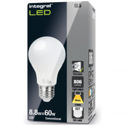 Integral LED GLS Bulb E27 806LM 8.8W 2700K Dimmable 220 Beam Frosted