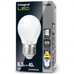 Integral LED Golf Ball Bulb E27 470LM 4.9W 2700K Dimmable 240 Beam Frosted