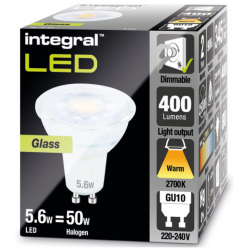 Integral LED Glass GU10 Bulb 400LM 3.6W 2700K Dimmable 36 Beam