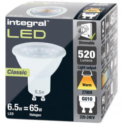 Integral LED Classic GU10 Bulb 520LM 4.9W 2700K Dimmable 55 Wide Beam