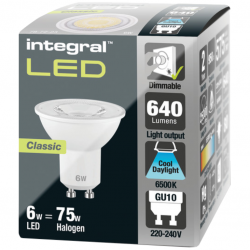 Integral LED GU10 Bulb 660LM 5.7W 6500K Dimmable 36 Beam