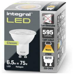 Integral LED GU10 Bulb 590LM 4.9W 2700K NON-Dimmable 36 Beam