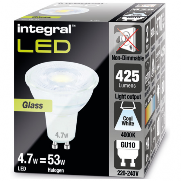 Integral LED Glass GU10 Bulb 400LM 3.6W 4000K NON-Dimmable 36 Beam