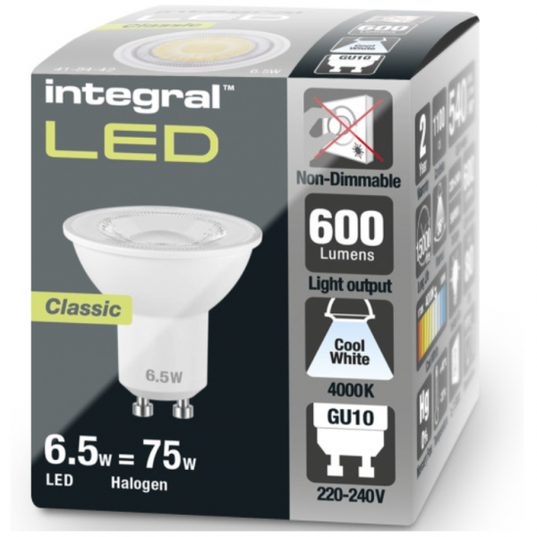 Integral LED GU10 Bulb 590LM 4.9W 4000K NON-Dimmable 36 Beam