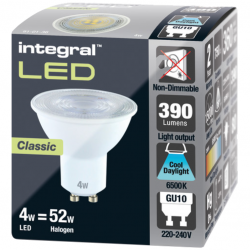 Integral LED GU10 Bulb 390LM 4W 6500K NON-Dimmable 36 Beam