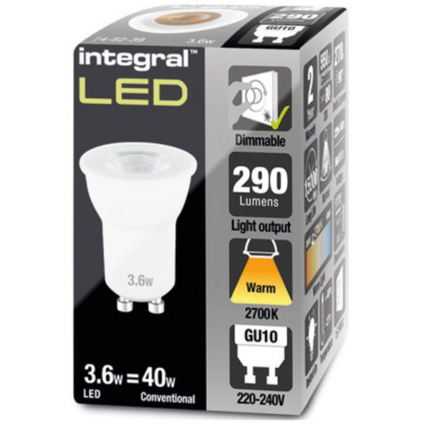 Integral LED MR11 GU10 Bulb 330LM 3.2W 2700K Dimmable 36 Beam 80 CRI