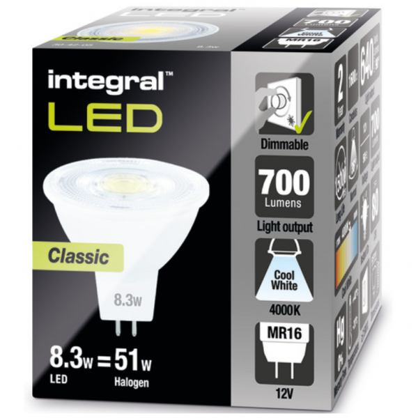 Integral LED Classic MR16 Bulb GU5.3 690LM 6.1W 2700K Dimmable 36 Beam