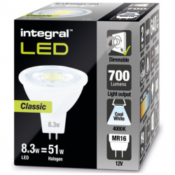 Integral LED Classic MR16 Bulb GU5.3 690LM 6.1W 4000K Dimmable 36 Beam