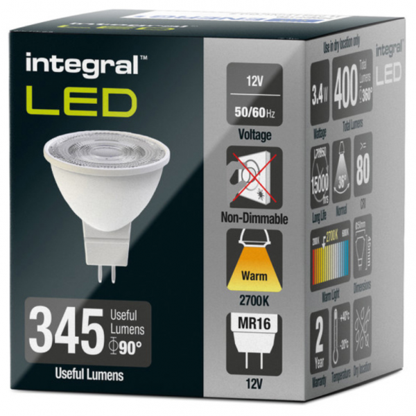 Integral LED Classic MR16 Bulb GU5.3 400LM 3.4W 2700K NON-Dimmable 36 Beam