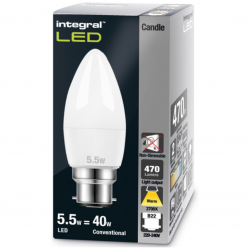 Integral LED Candle Bulb B22 470LM 4.9W 2700K NON-Dimmable 250 Beam Frosted