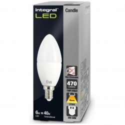 Integral LED Candle Bulb E14 470LM 4.9W 2700K NON-Dimmable 250 Beam Frosted