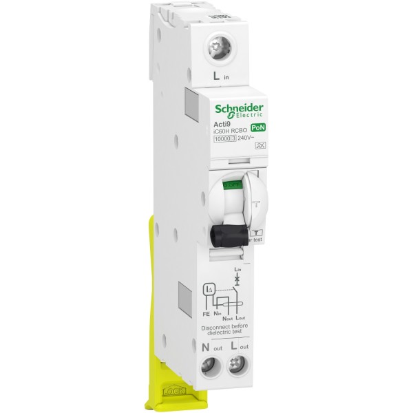 Schneider Electric A9D56832 Acti 9 iC60H Type B Plug on Neutral 1P+N RCBO 32A 30MA