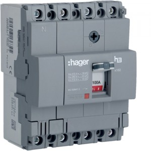 Hager HDA101Z MCCB h3 x160 TM FIX 4P4D 100A 18kA CTC