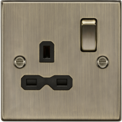 MLA Knightsbridge CS7AB 13A 1G DP Switched Socket - Antique Brass with Black Insert