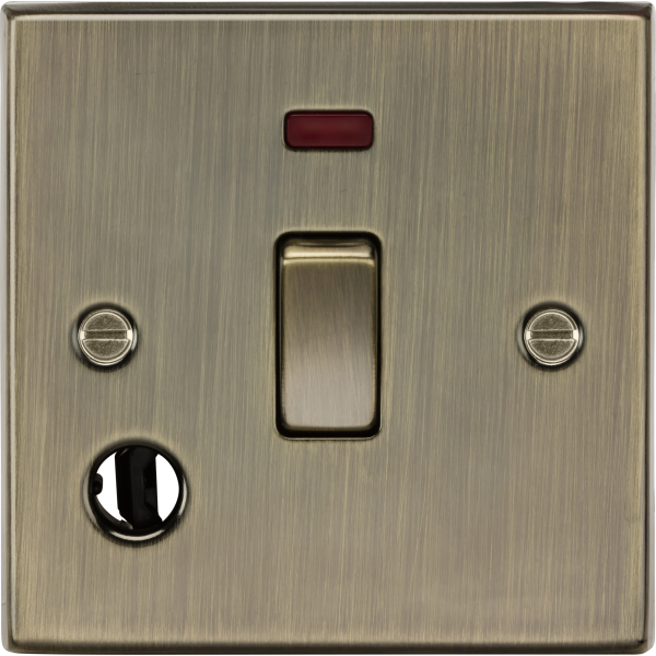 MLA Knightsbridge CS834FAB 20A 1G DP Switch with Neon & Flex Outlet - Antique Brass