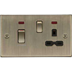 MLA Knightsbridge CS83MNAB 45A DP Switch & 13A Socket with Neons - Antique Brass with Black Insert