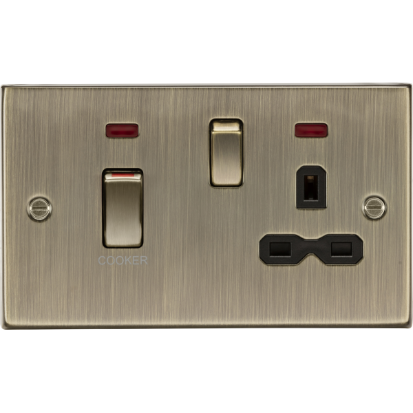 MLA Knightsbridge CS83MNAB 45A DP Switch & 13A Socket with Neons - Antique Brass with Black Insert