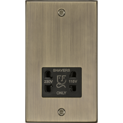 MLA Knightsbridge CS89AB 115/230V Dual Voltage Shaver Socket - Antique Brass with Black Insert