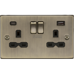 MLA Knightsbridge CS9940AB 13A 2G SP Switched Socket with Dual USB A+C (5V DC 4.0A shared) - Antique Brass with Black Insert