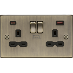 MLA Knightsbridge CS9945AB 13A 2G DP Switched Socket with Dual USB A+C 20V DC 2.25A (Max. 45W) - Antique Brass