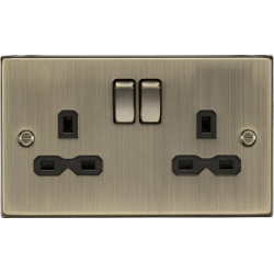 MLA Knightsbridge CS9AB 13A 2G DP Switched Socket with Twin Earths - Antique Brass with Black Insert