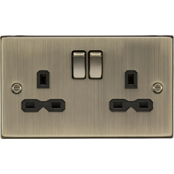 MLA Knightsbridge CS9AB 13A 2G DP Switched Socket with Twin Earths - Antique Brass with Black Insert