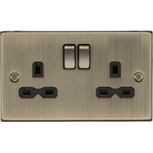 MLA Knightsbridge CS9AB 13A 2G DP Switched Socket with Twin Earths - Antique Brass with Black Insert
