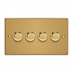 Varilight JDEDP254.BB Brushed Brass 4-Gang 2-Way V-Pro Push On/Off Rotary LED Dimmer 4 x 0-120W (Twin Plate)