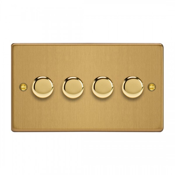 Varilight JDEDP254.BB Brushed Brass 4-Gang 2-Way V-Pro Push On/Off Rotary LED Dimmer 4 x 0-120W (Twin Plate)