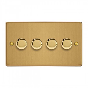 Varilight JDEDP254.BB Brushed Brass 4-Gang 2-Way V-Pro Push On/Off Rotary LED Dimmer 4 x 0-120W (Twin Plate)
