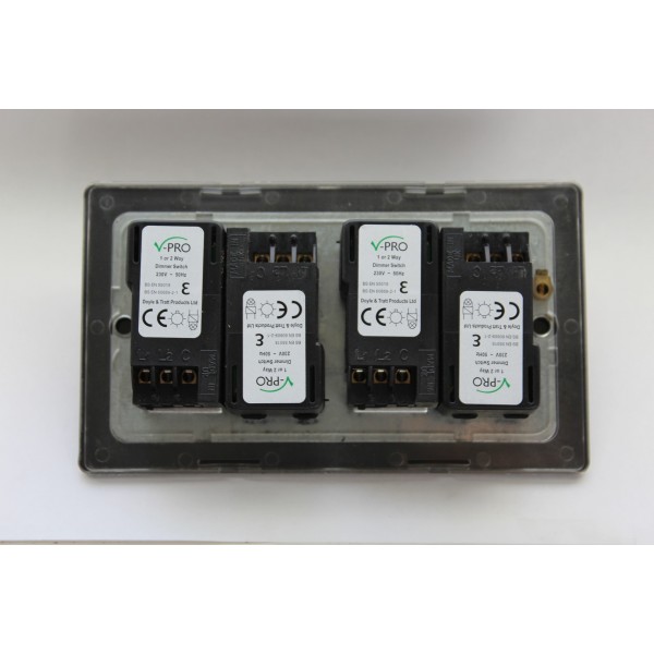 Varilight JDEDP254.BB Brushed Brass 4-Gang 2-Way V-Pro Push On/Off Rotary LED Dimmer 4 x 0-120W (Twin Plate)