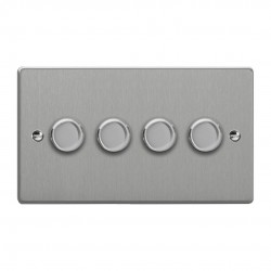 Varilight JDEDP254.BS Brushed Steel 4-Gang 2-Way V-Pro Push On/Off Rotary LED Dimmer 4 x 0-120W (Twin Plate)