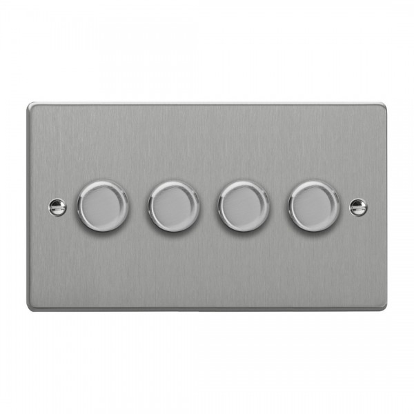 Varilight JDEDP254.BS Brushed Steel 4-Gang 2-Way V-Pro Push On/Off Rotary LED Dimmer 4 x 0-120W (Twin Plate)