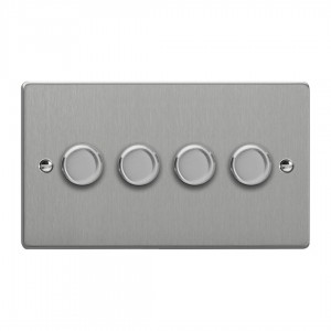 Varilight JDEDP254.BS Brushed Steel 4-Gang 2-Way V-Pro Push On/Off Rotary LED Dimmer 4 x 0-120W (Twin Plate)