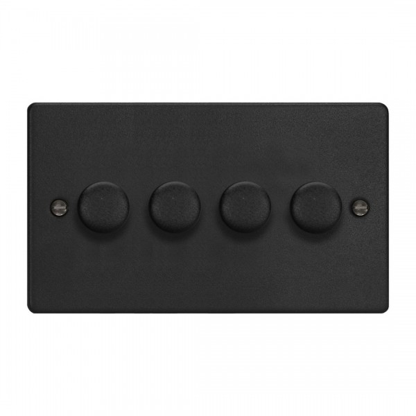 Varilight JDEDP254.MB Matt Black 4-Gang 2-Way V-Pro Push On/Off Rotary LED Dimmer 4 x 0-120W (Twin Plate)